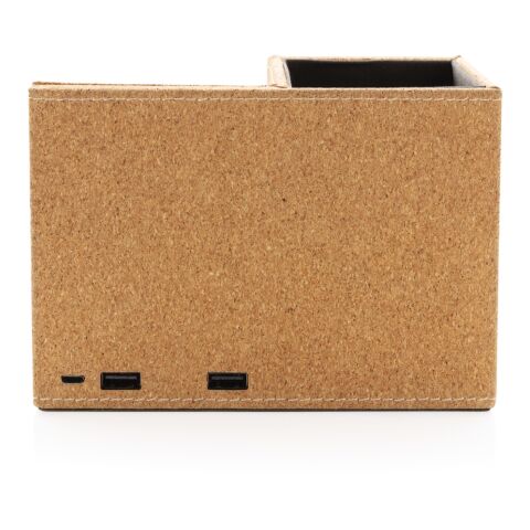 Kork 5W trådlös laddare med pennhållare brun | Inget reklamtryck | Inte tillgängligt | Inte tillgängligt