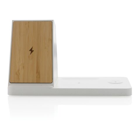 Ontario RCS plast &amp; bambu 15W 3-i-1 trådlös laddare vit | Inget reklamtryck | Inte tillgängligt | Inte tillgängligt
