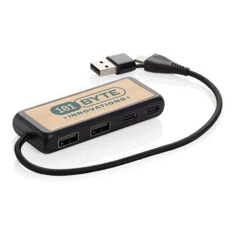 Link USB-hubb i RCS återvunnen plast och bambu svart | Inget reklamtryck | Inte tillgängligt | Inte tillgängligt