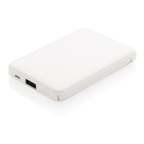 5.000 mAh powerbank i fickformat med integrerade kablar vit | Inget reklamtryck | Inte tillgängligt | Inte tillgängligt