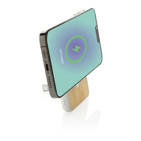 Zen RCS plast 5000 mah 5W magnetisk powerbank i bambu vit | Inget reklamtryck | Inte tillgängligt | Inte tillgängligt