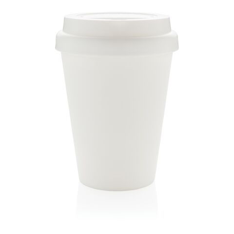 Återanvändningsbar dubbelväggig kaffemugg 300ml vit | Inget reklamtryck | Inte tillgängligt | Inte tillgängligt