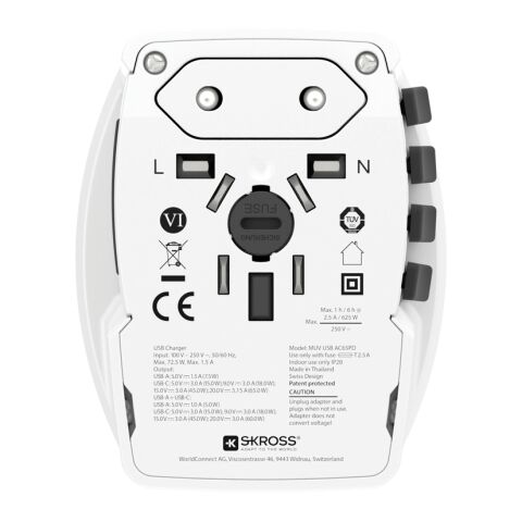 SKROSS World Travel Adapter MUV 65W PD med USB C-kabel vit | Inget reklamtryck | Inte tillgängligt | Inte tillgängligt