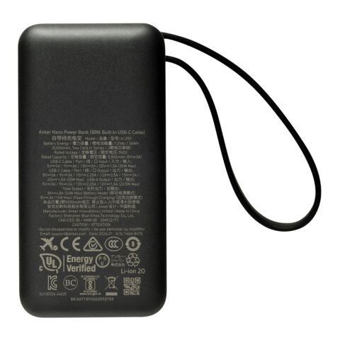 Anker Nano powerbank 30W, inbyggd USB-C kabel svart