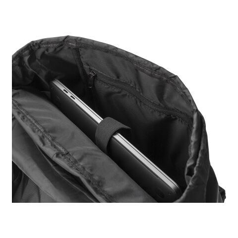 Flap-ryggsäck av RPET-polyestertwill (290T) Marlowe Svart | Inget reklamtryck | Inte tillgängligt | Inte tillgängligt