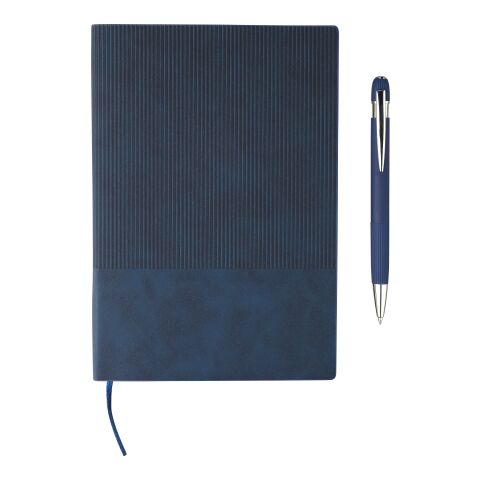 Recycled PU notebook (A5) and ballpen set Tarek Blå