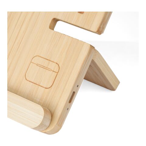 Wireless charger Tribu | Recycled bamboo | 3-in-1 Brun