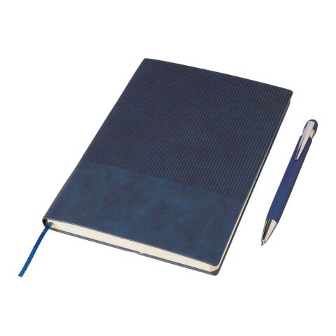 Recycled PU notebook (A5) and ballpen set Tarek Blå
