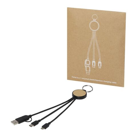 Tecta 6-i-1-laddningssladd i återvunnen plast/bambu med nyckelring Standard | svart | Inget reklamtryck | Inte tillgängligt | Inte tillgängligt