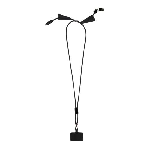 Funi nyckelband för smartphone av återvunnen plast med inbyggd datasynkroniseringskabel och 100 W snabbladdande 5-i-1-kabel Standard | Svart | Inget reklamtryck | Inte tillgängligt | Inte tillgängligt