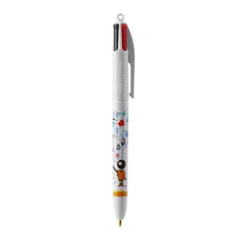 BIC® 4 Colours kulpenna Vit | 1-färgat Skärmtryck | Pennkropp-höger klips | 30.00 mm x 43.00 mm