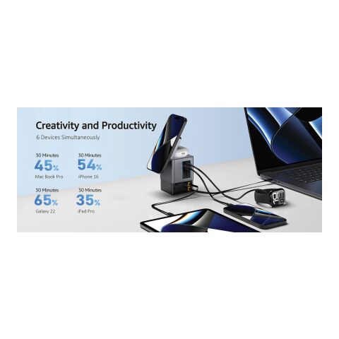 Urban Vitamin Sacramento 105WGAN laddare med utdragbara kabl grå-svart | Inget reklamtryck | Inte tillgängligt | Inte tillgängligt