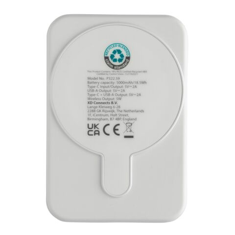Stellar RCS återvunnen plast 5000 mah 5W magnetisk powerbank vit | Inget reklamtryck | Inte tillgängligt | Inte tillgängligt