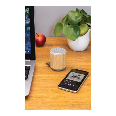 3W trådlös högtalare i bambu och tyg brun | Inget reklamtryck | Inte tillgängligt | Inte tillgängligt