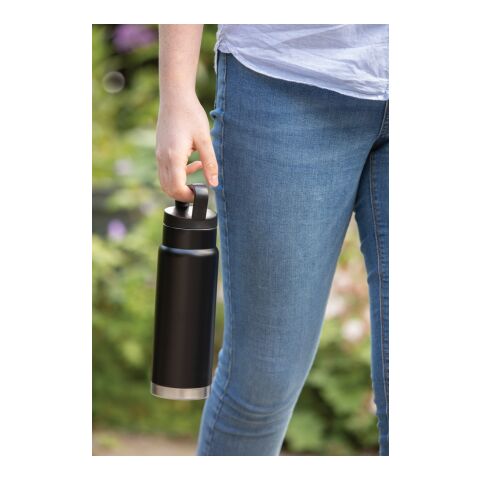 Läckagesäker on-the-go vakuumflaska med handtag svart | Inget reklamtryck | Inte tillgängligt | Inte tillgängligt