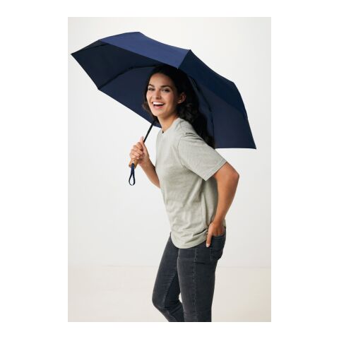 Kaycey 21” AWARE™ RPET Acacia trä mini paraply auto open marinblå | Inget reklamtryck | Inte tillgängligt | Inte tillgängligt