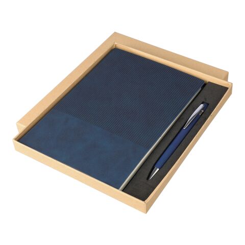 Recycled PU notebook (A5) and ballpen set Tarek Blå | Inget reklamtryck